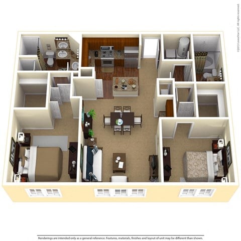 Floor plan for 2 beds, 2 baths, 1228 sqft